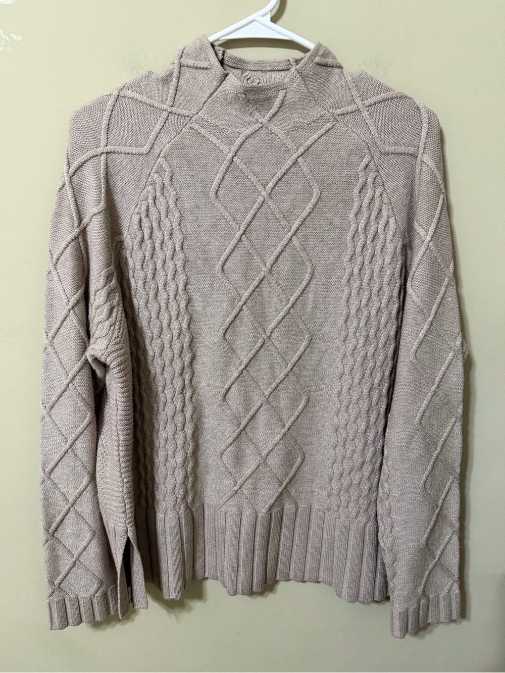 Cyrus xl Tonal Taupe Cable Knit Sweater - Women's Crewneck Classic chic preppy